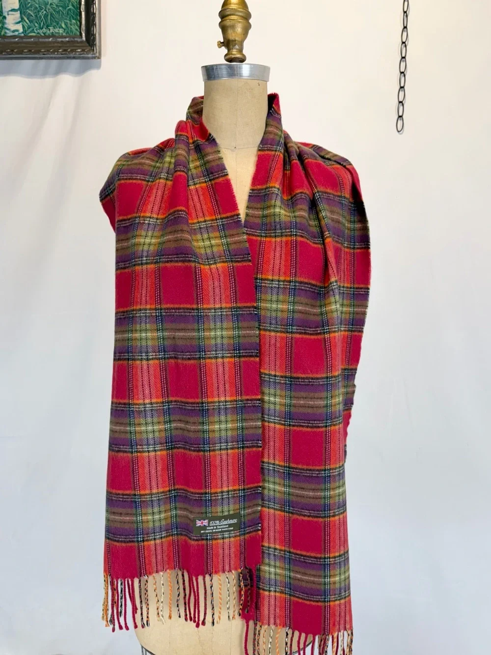 VINTAGE cashmere tartan plaid long winter scarf neck wrap Scotland Scottish